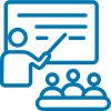 Icon of a teacher instructing students using a whiteboard and pointer