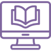 Icon of a computer monitor displaying a book on its screen