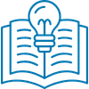 Icon of an open book with a lightbulb in front