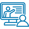 Icon of a person receiving instructions via a computer monitor