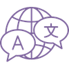 Icon of a globe with two speech bubbles with the English letter A and a Chinese character